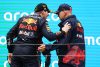 BUDAPEST, HUNGARY - JULY 31: Race winner Max Verstappen of the Netherlands and Oracle Red Bull Racing and Adrian Newey, the Chief Technical Officer of Red Bull Racing celebrate on the podium during the F1 Grand Prix of Hungary at Hungaroring on July 31, 2022 in Budapest, Hungary. (Photo by Francois Nel/Getty Images) // Getty Images / Red Bull Content Pool // SI202207310542 // Usage for editorial use only //